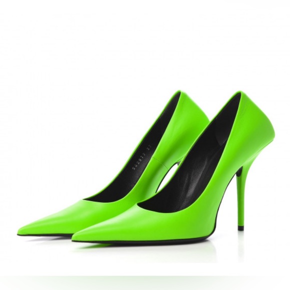 BALENCIAGA Soft Nappa Square Knife 110mm Pumps 38 Neon Green - Picture 1 of 13